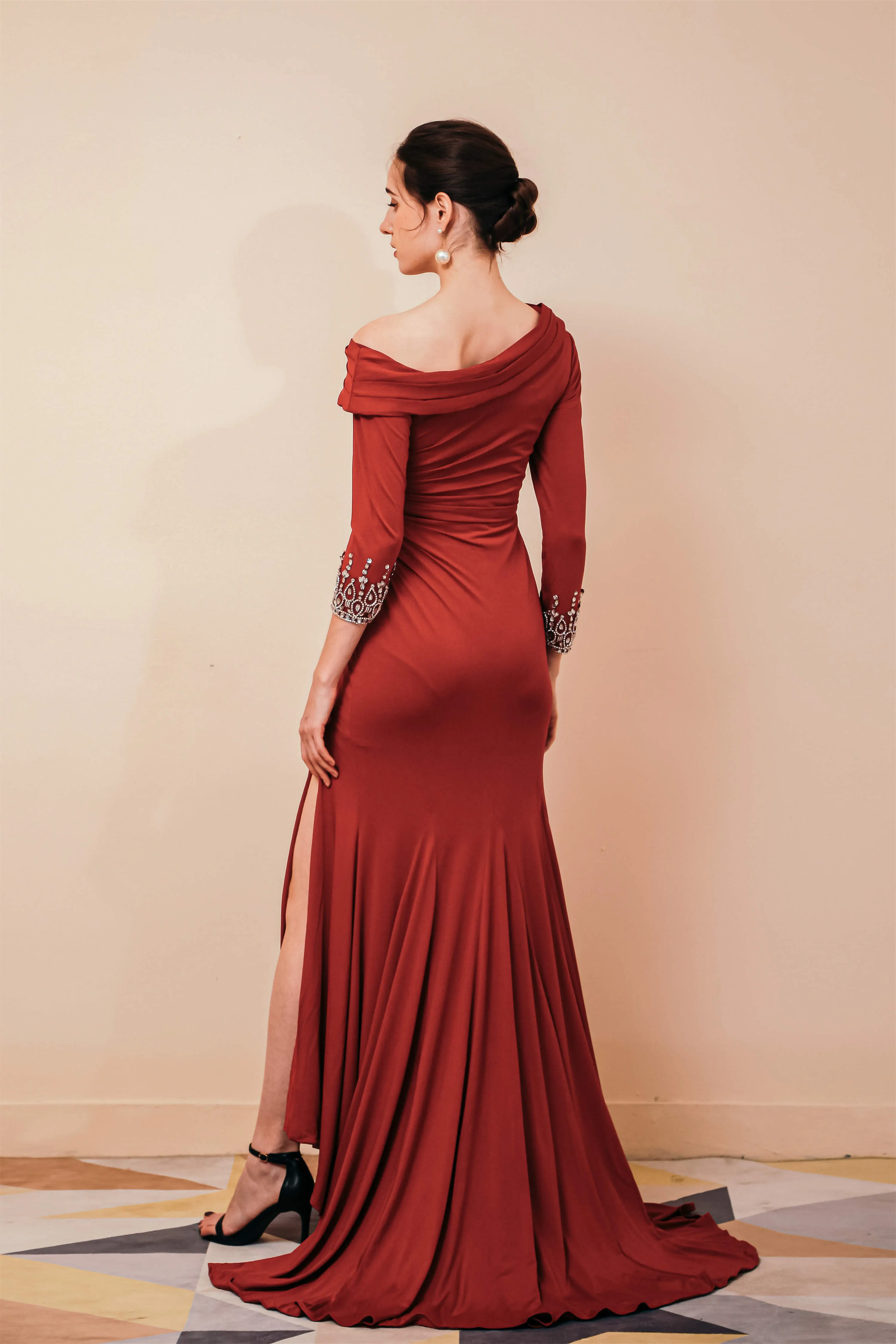 Long Sleeves Mermaid Burgundy Long Mother of the Bride Dresses