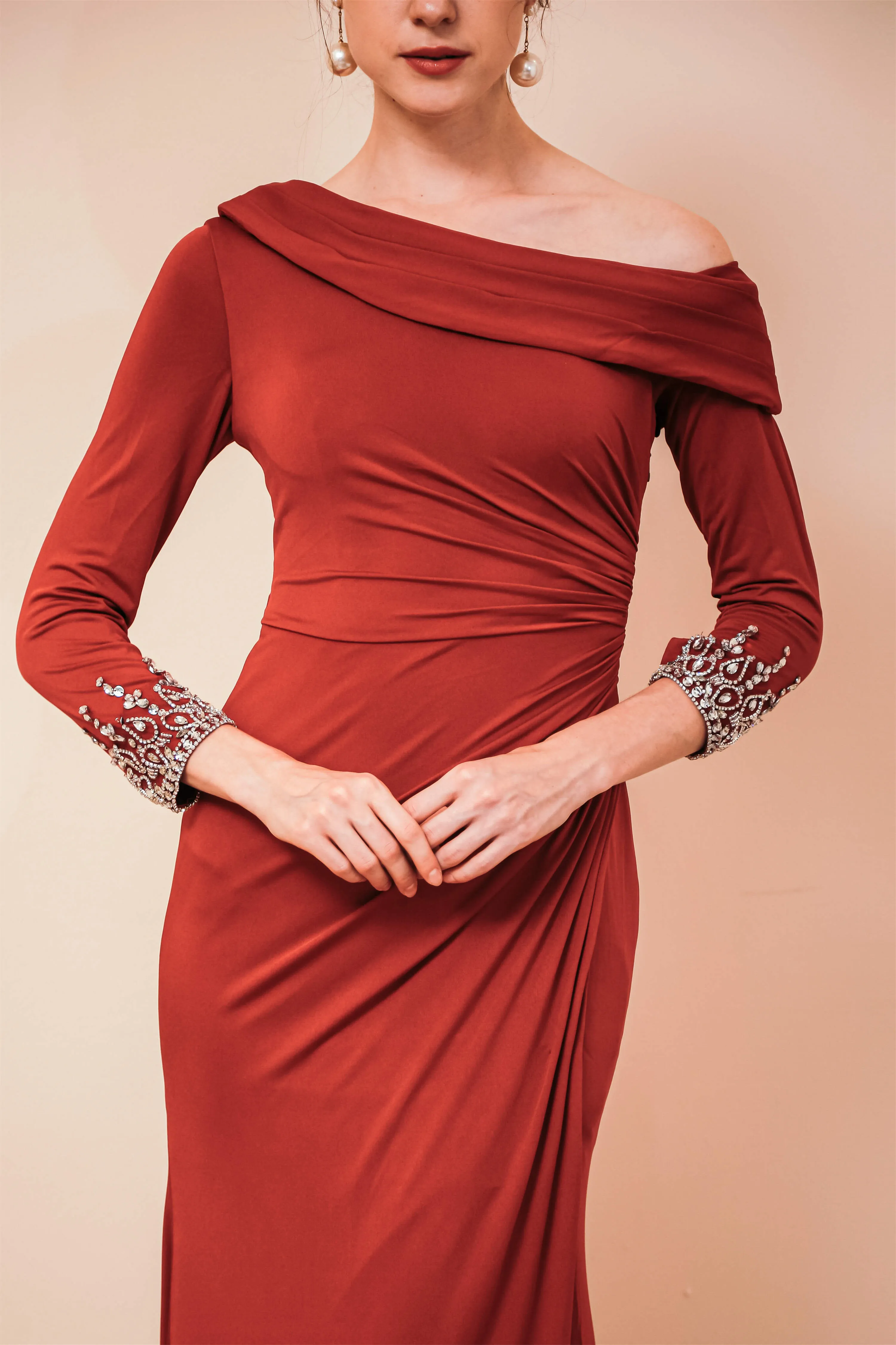 Long Sleeves Mermaid Burgundy Long Mother of the Bride Dresses