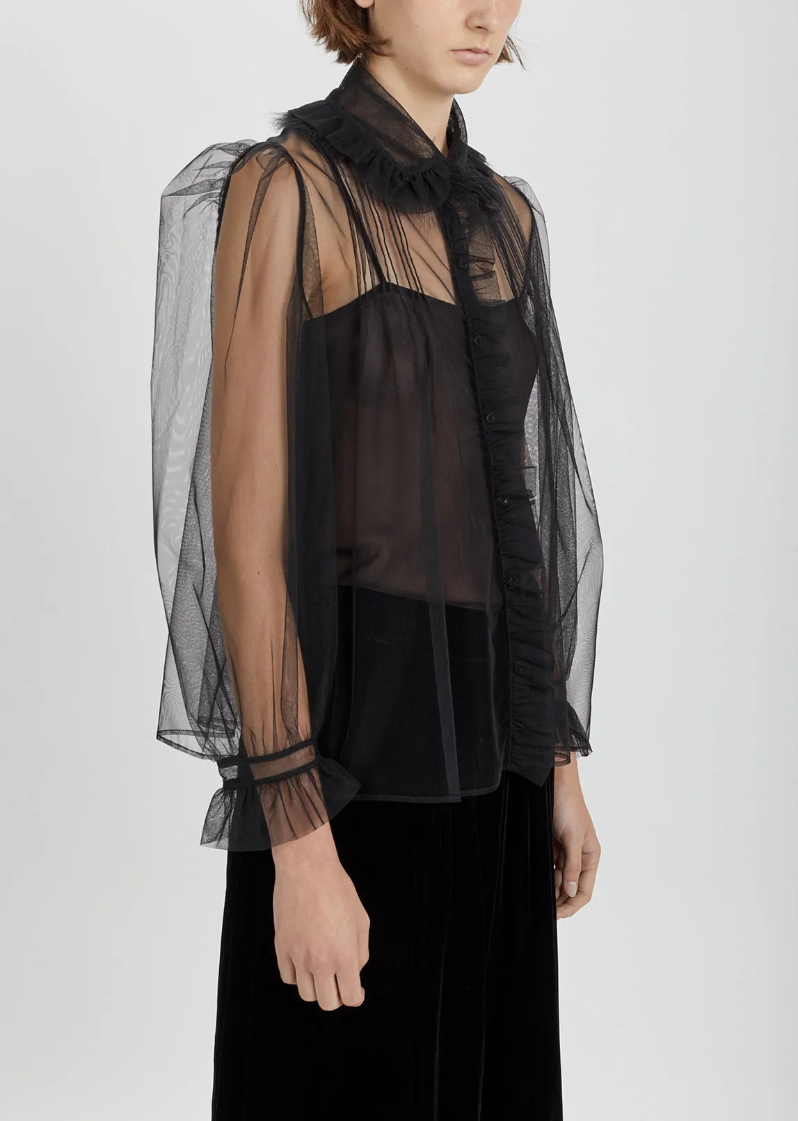 Marabou Ruffled Tulle Blouse