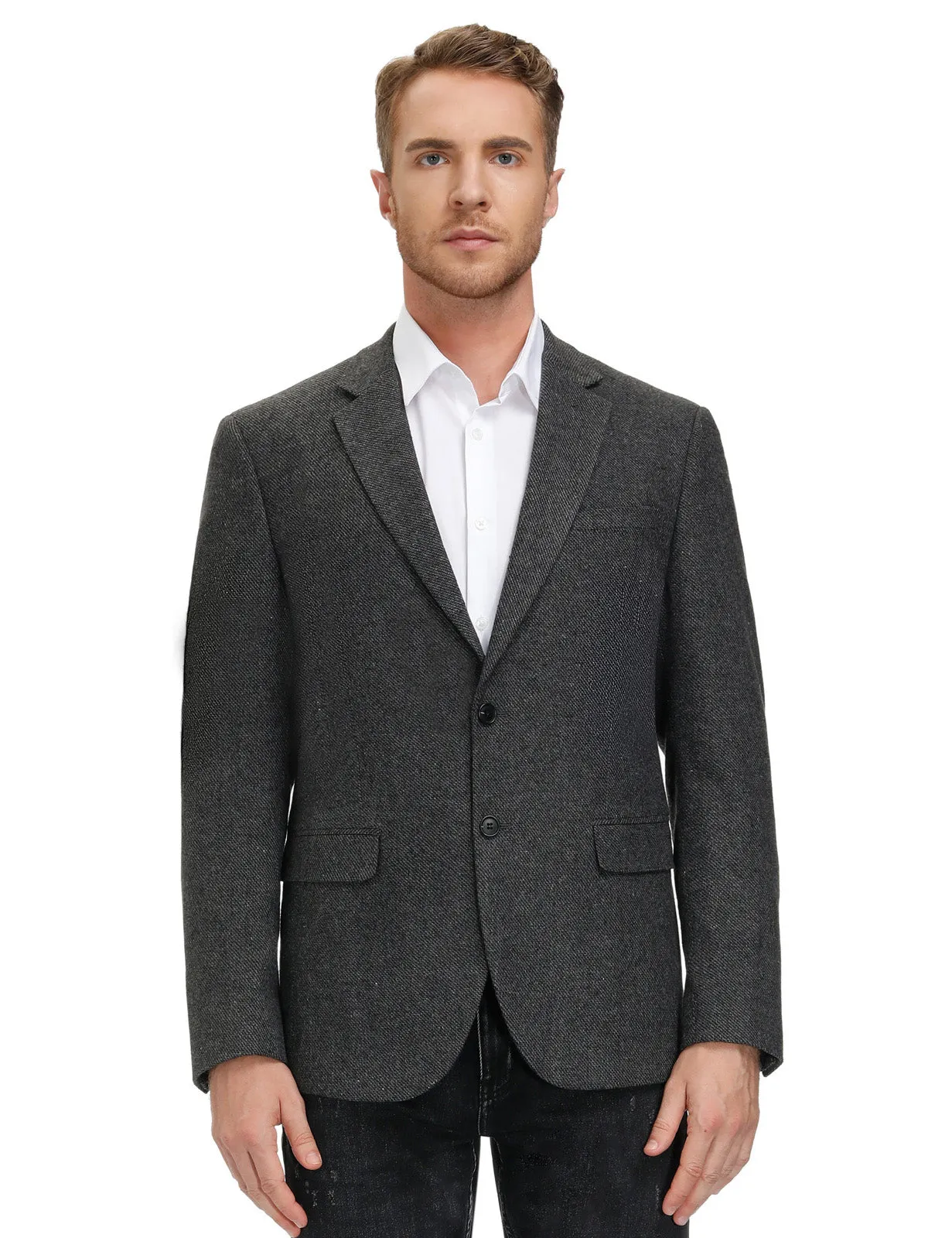 Mens Wool Blend Blazer Jacket Houndstooth Suit Blazer Notch Lapel Two Buttons