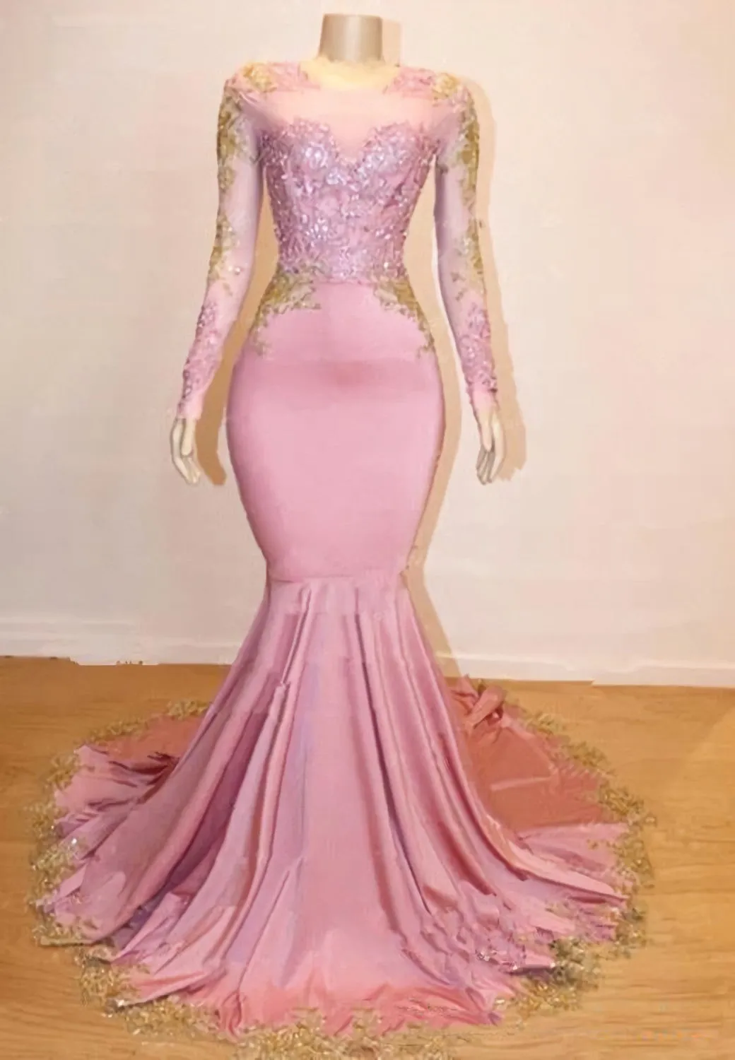 Mermaid Long Sleeves Blushing Pink Sweetheart African American Long Prom Dresses 2024