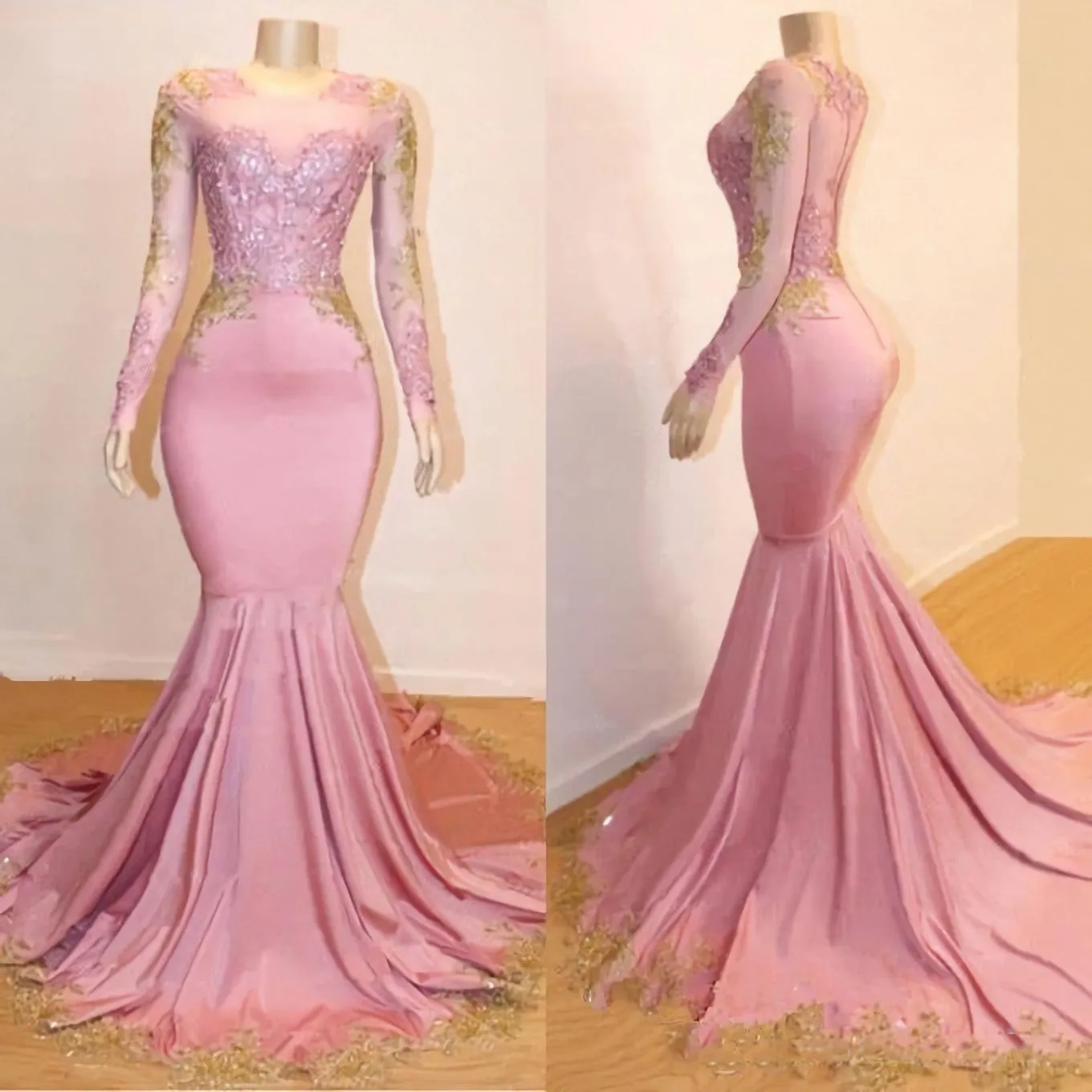 Mermaid Long Sleeves Blushing Pink Sweetheart African American Long Prom Dresses 2024