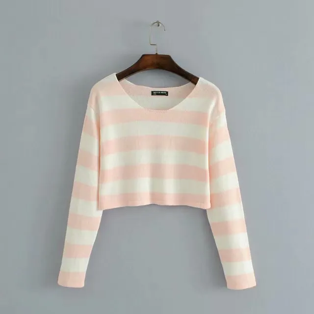 Midriff-baring Stripe Long Sleeve Mini Sweaters