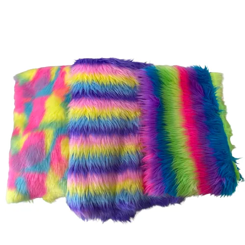 Neon Rainbow Stripe Long Pile Faux Fur Fabric