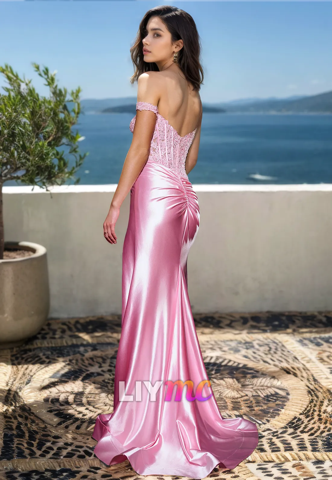 Off-Shoulder Sleeveless Appliques Ruched Sheath Prom Dress