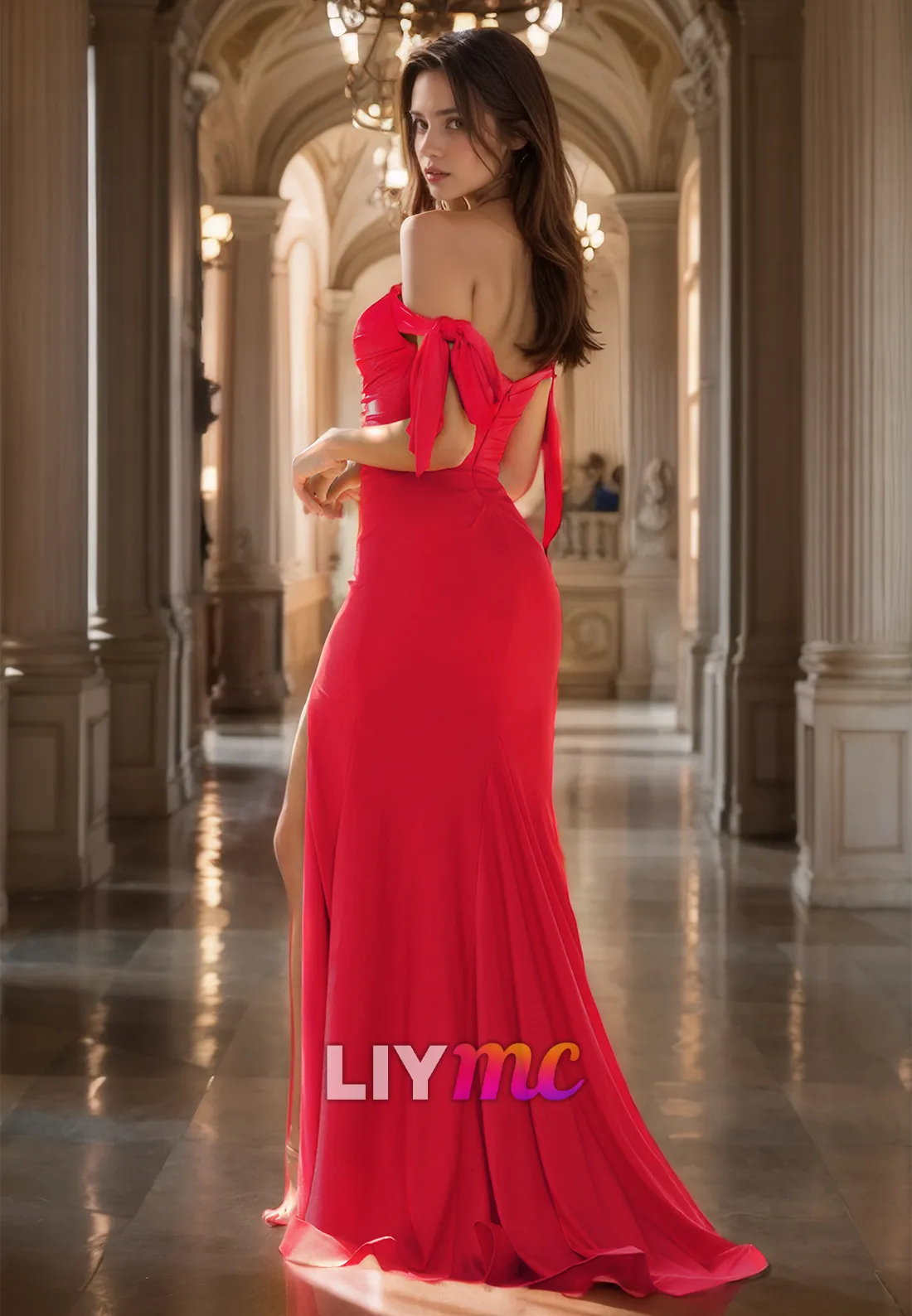 Off-Shoulder Strapless Ruched Side Slit Sheath Prom Dress