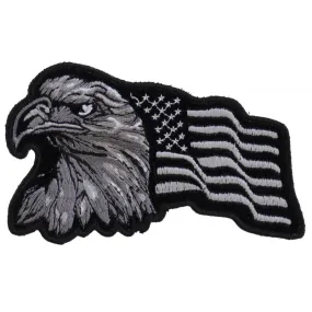 P3960 Eagle With Waving Flag Black Silver Patriotic Iron on Patch