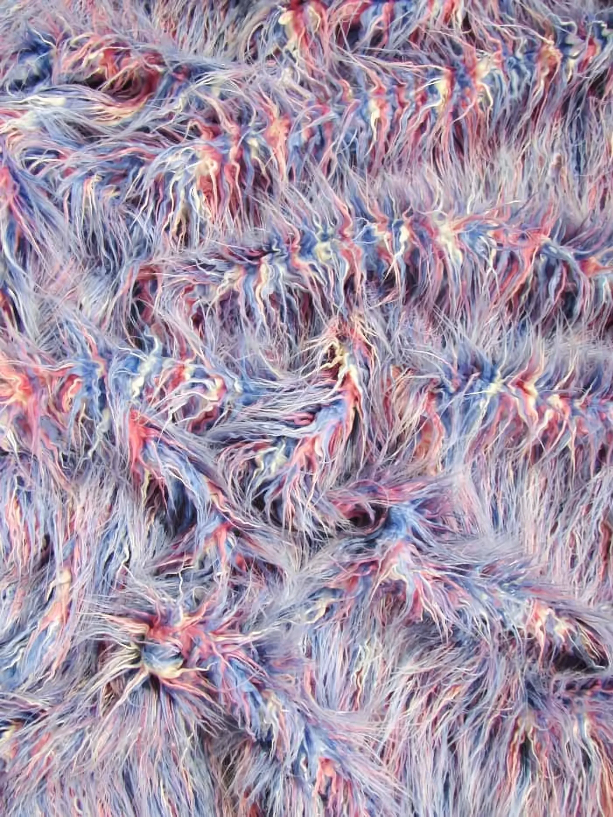 Pink/White/Blue Animal Long Pile Alaska Rainbow Faux Fur Fabric / Sold By The Yard (CLOSEOUT)