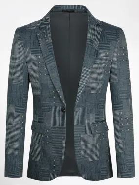 Plaid And Houndstooth Single Button Flap Detail Blazer