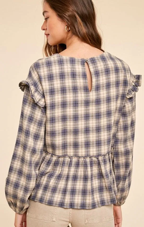 Plaid Flannel Ruffled Blouse