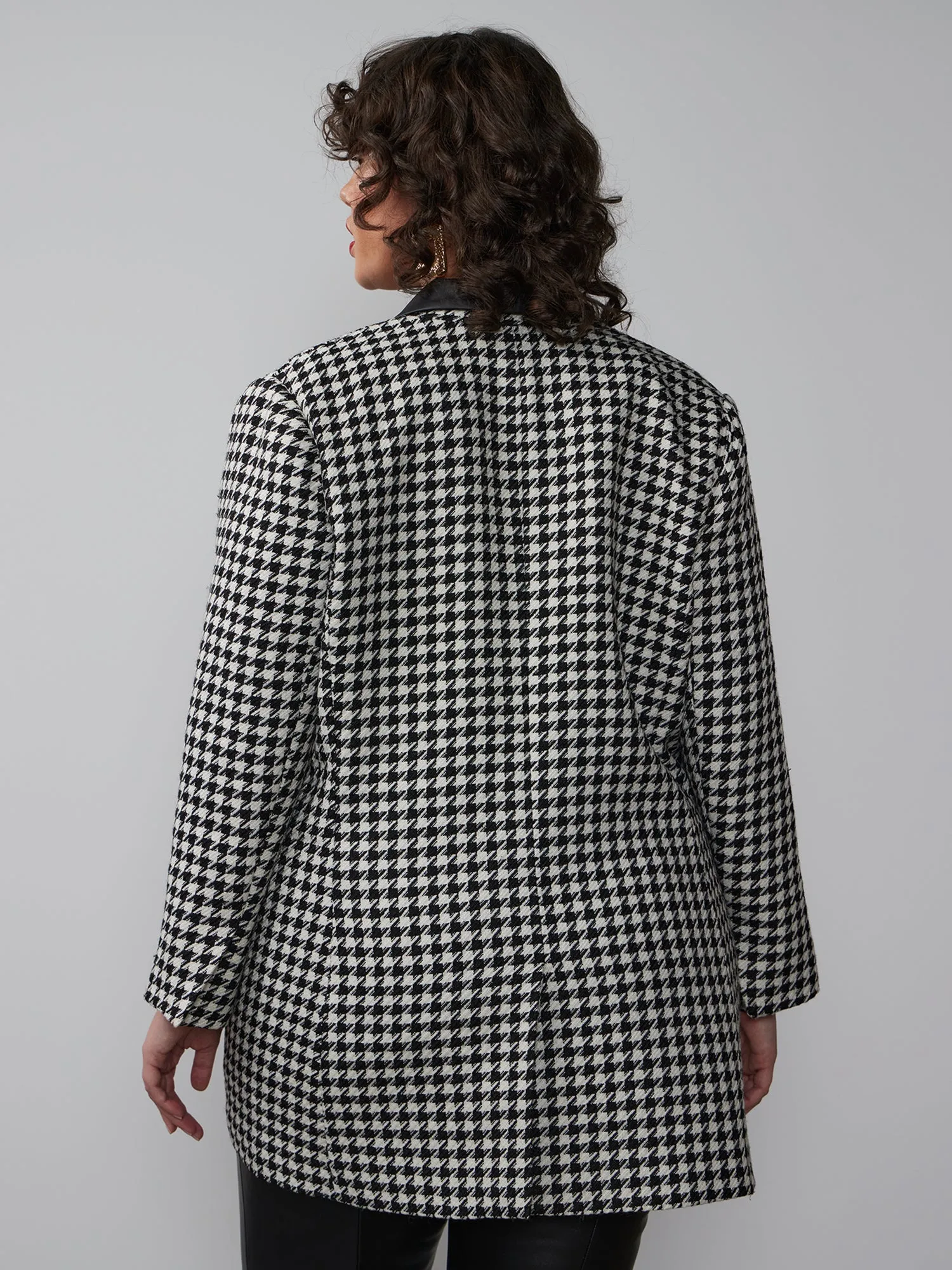 Plus Double Breasted Houndstooth Blazer