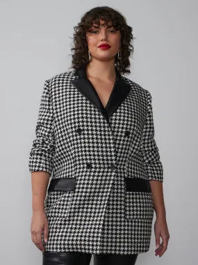 Plus Double Breasted Houndstooth Blazer