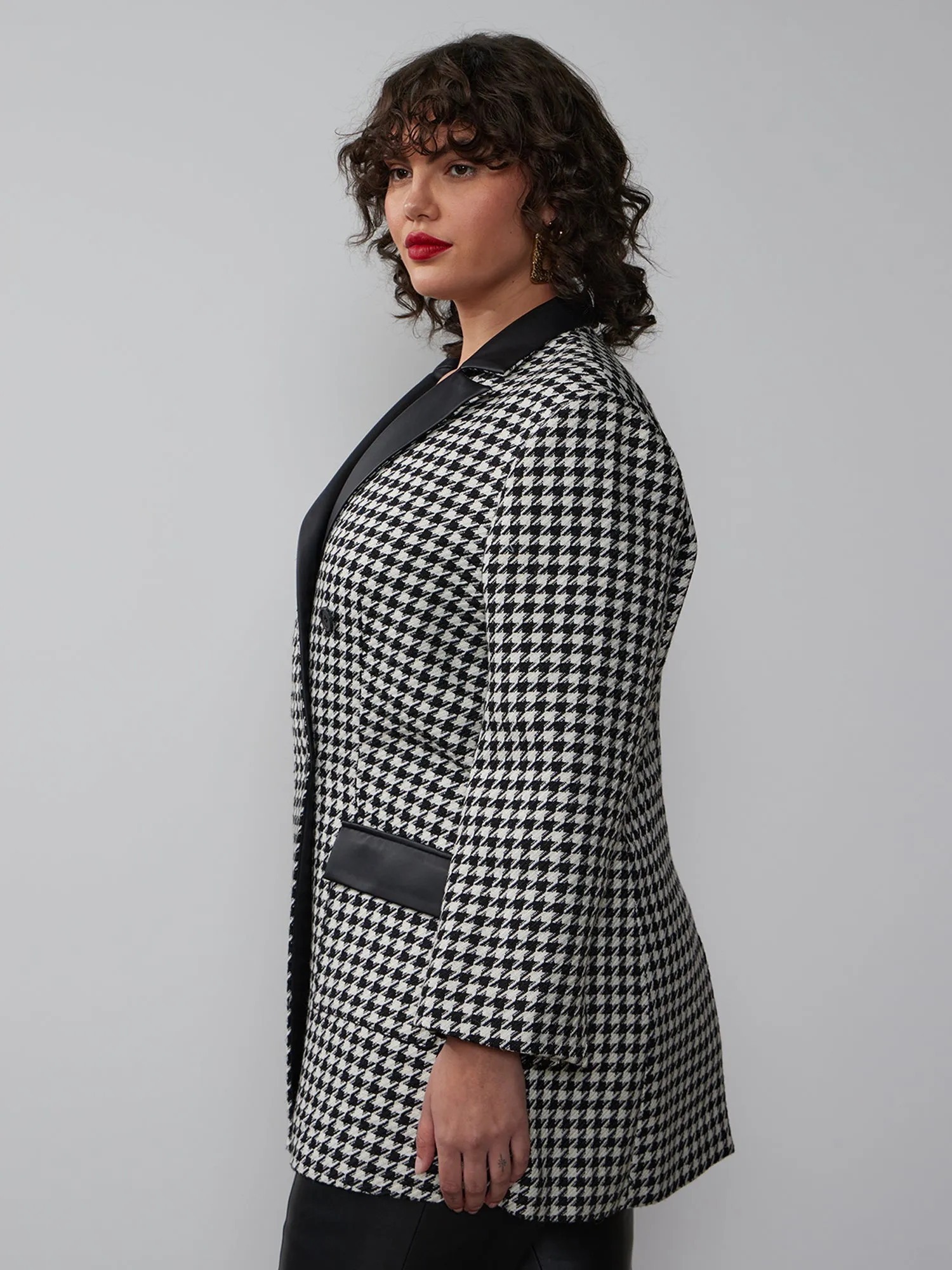 Plus Double Breasted Houndstooth Blazer