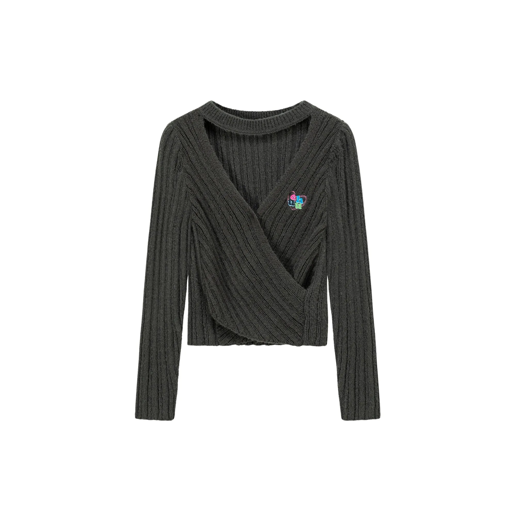 Rainbow Logo Twist Ribbed Knit Sweater