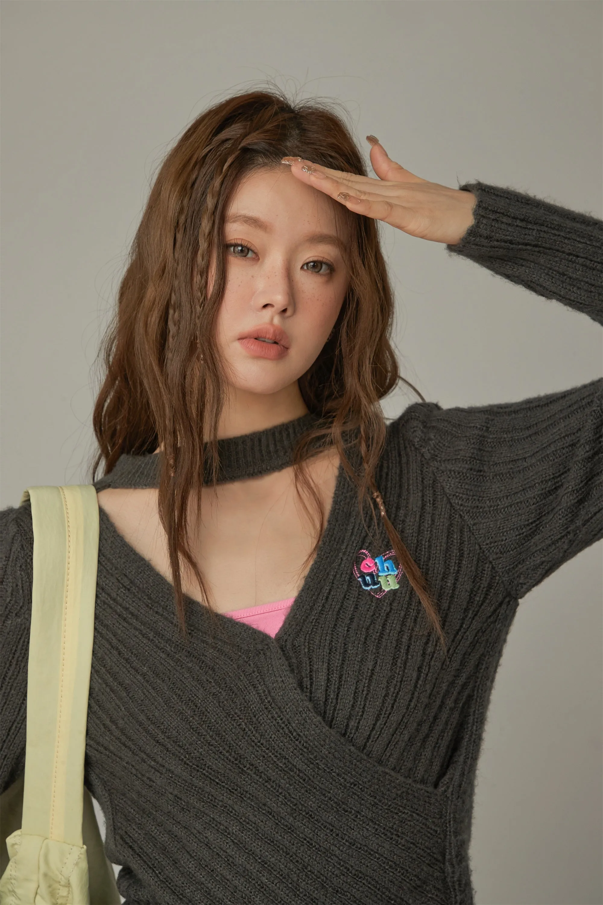 Rainbow Logo Twist Ribbed Knit Sweater