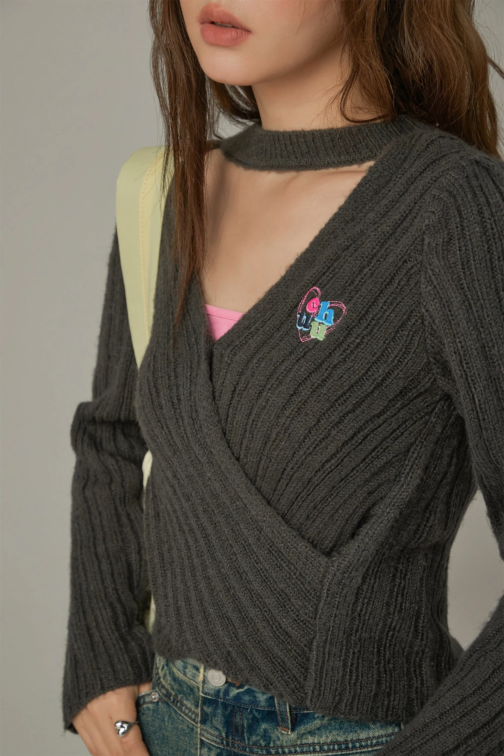 Rainbow Logo Twist Ribbed Knit Sweater