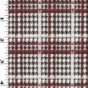 Red/Black/White Houndstooth Plaid Woven Jacketing Fabric