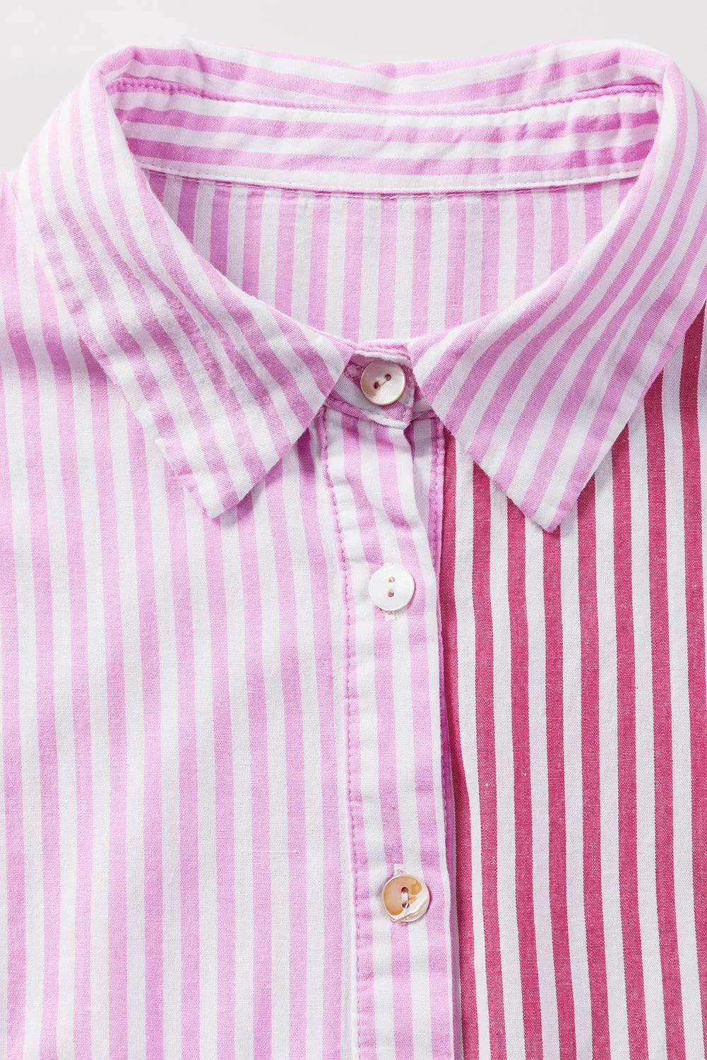 Ruffled Pink Stripe Button Shirt