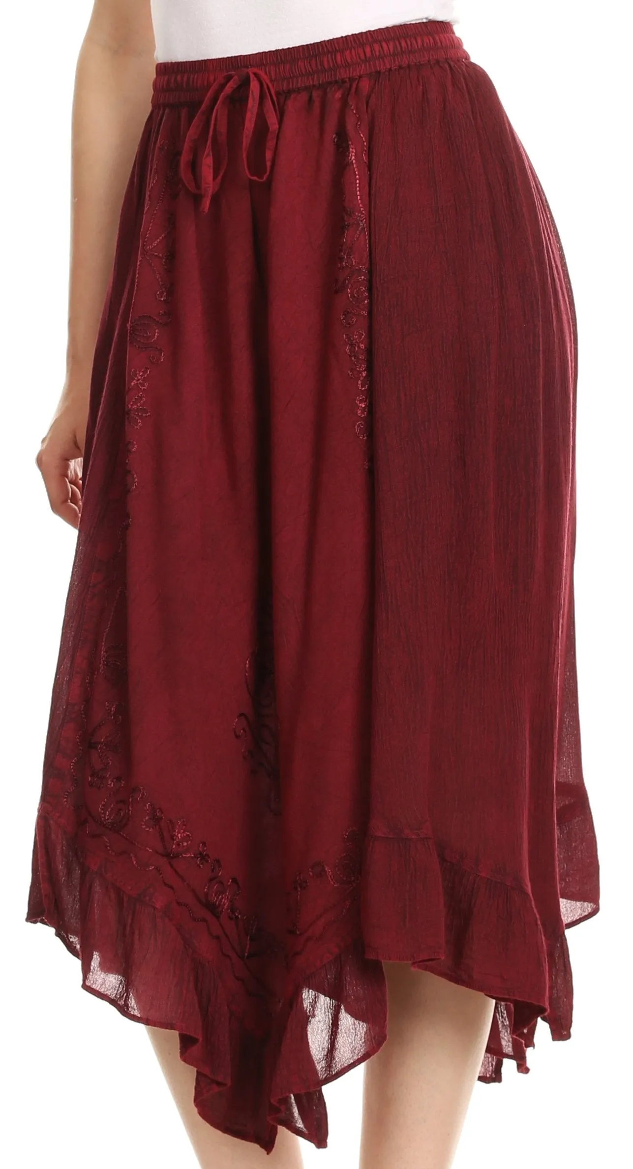 Sakkas Lucia Handkerchief Ruffled mid Length Casual Skirt with Embroidery