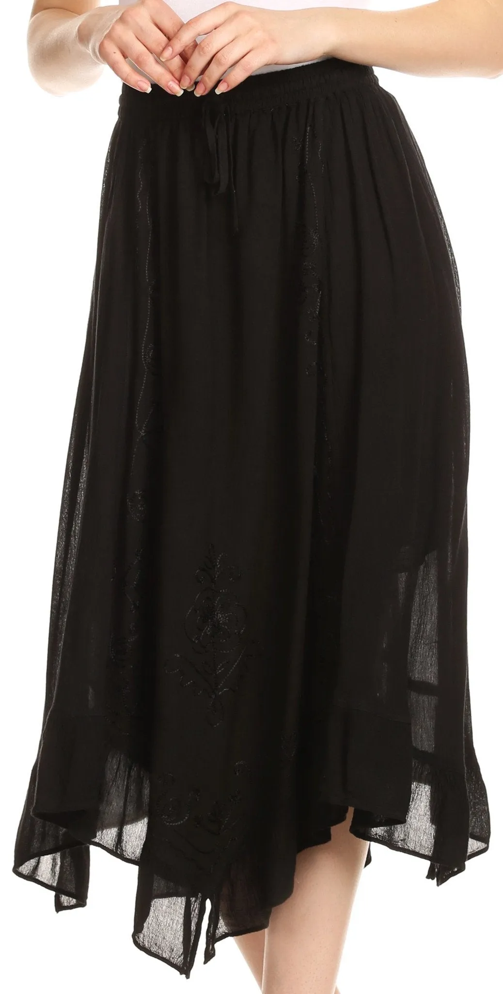 Sakkas Lucia Handkerchief Ruffled mid Length Casual Skirt with Embroidery