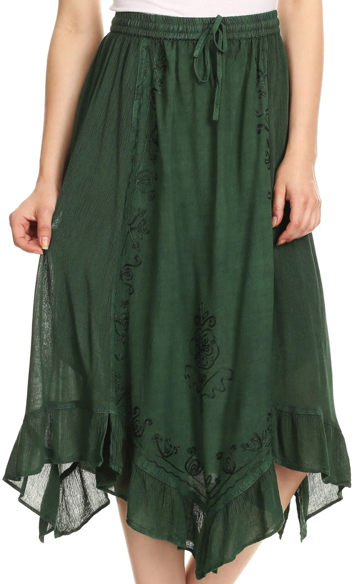 Sakkas Lucia Handkerchief Ruffled mid Length Casual Skirt with Embroidery