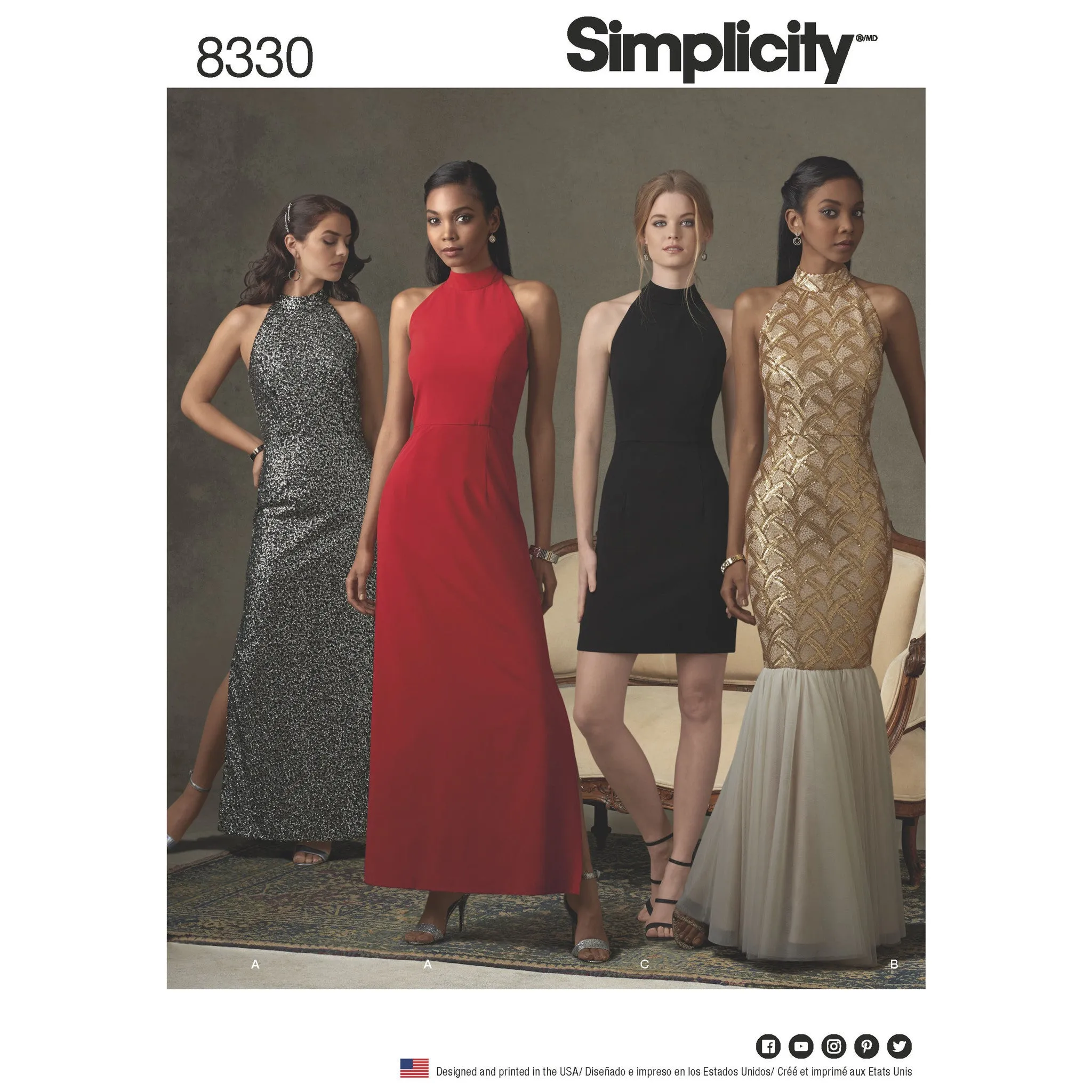 Simplicity Pattern 8330 misses dress with skirt and back variations