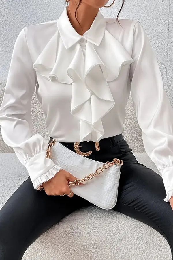 Stylish Ruffled Tiered Lapel Long-sleeved Shirt