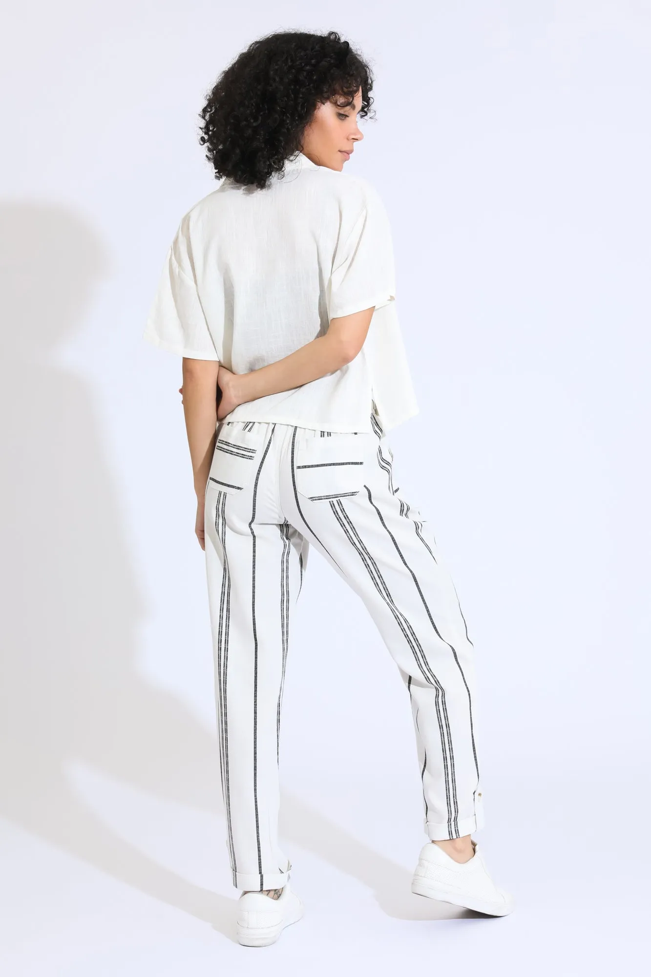 Tie Waist Convertible Pant - White / Black