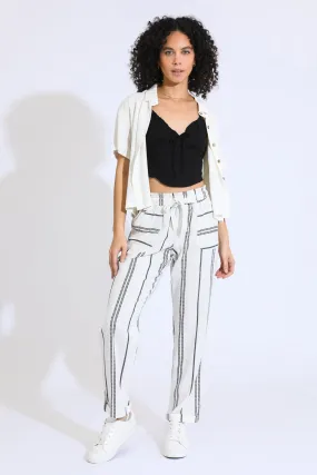 Tie Waist Convertible Pant - White / Black