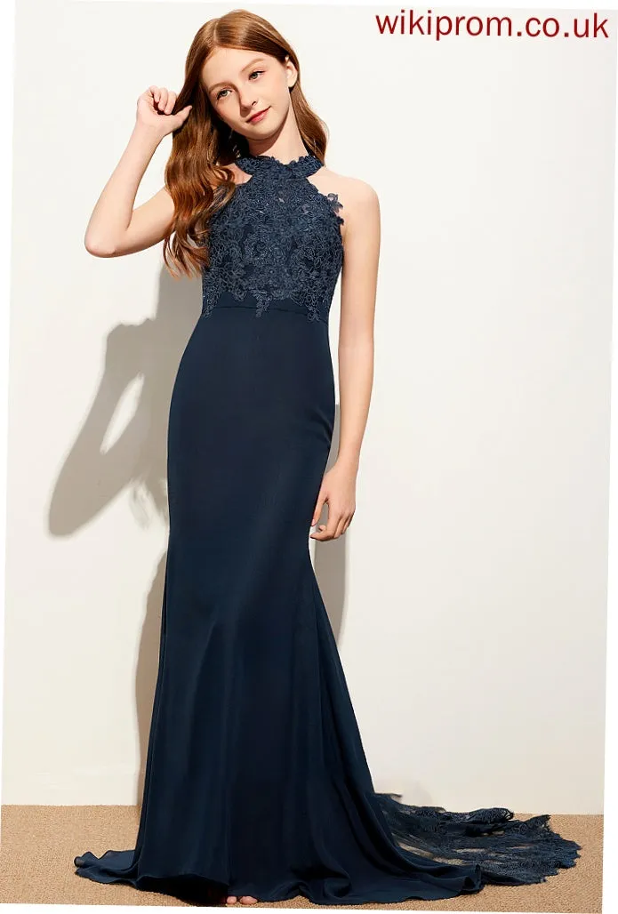 Train Athena Neck Lace Junior Bridesmaid Dresses Trumpet/Mermaid Chiffon Scoop Sweep