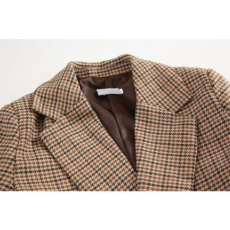 Vintage Houndstooth Plaid Women Blazers