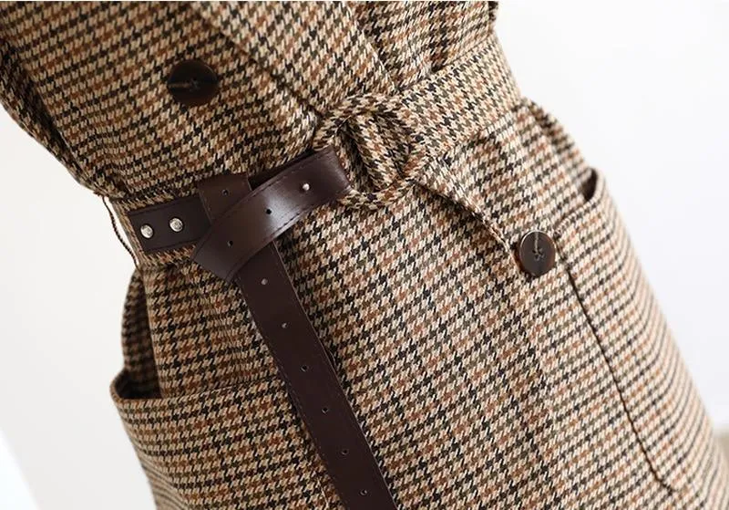 Vintage Houndstooth Plaid Women Blazers