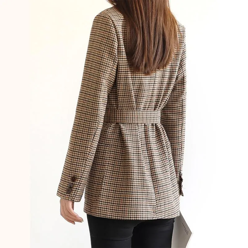 Vintage Houndstooth Plaid Women Blazers