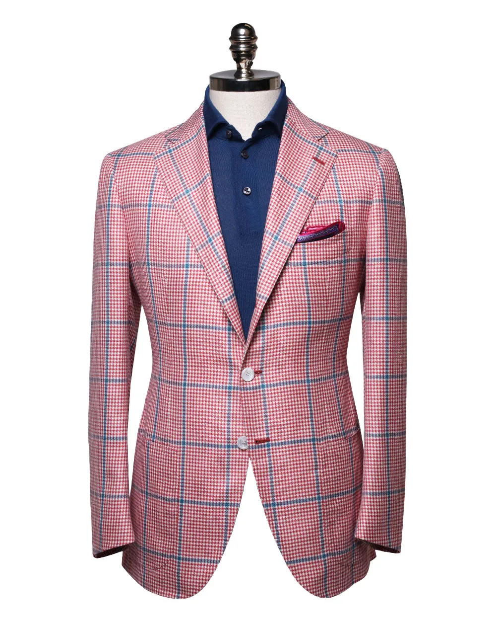 White and Red Windowpane Houndstooth Sportcoat