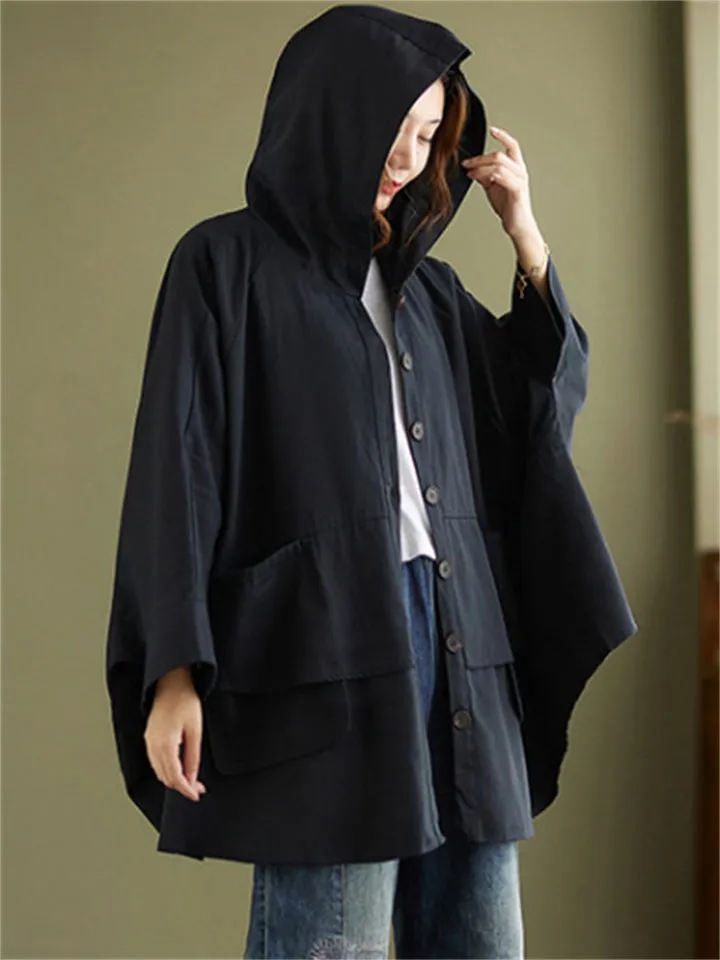 Women's Chic Hooded Windproof Cape Trench Coat