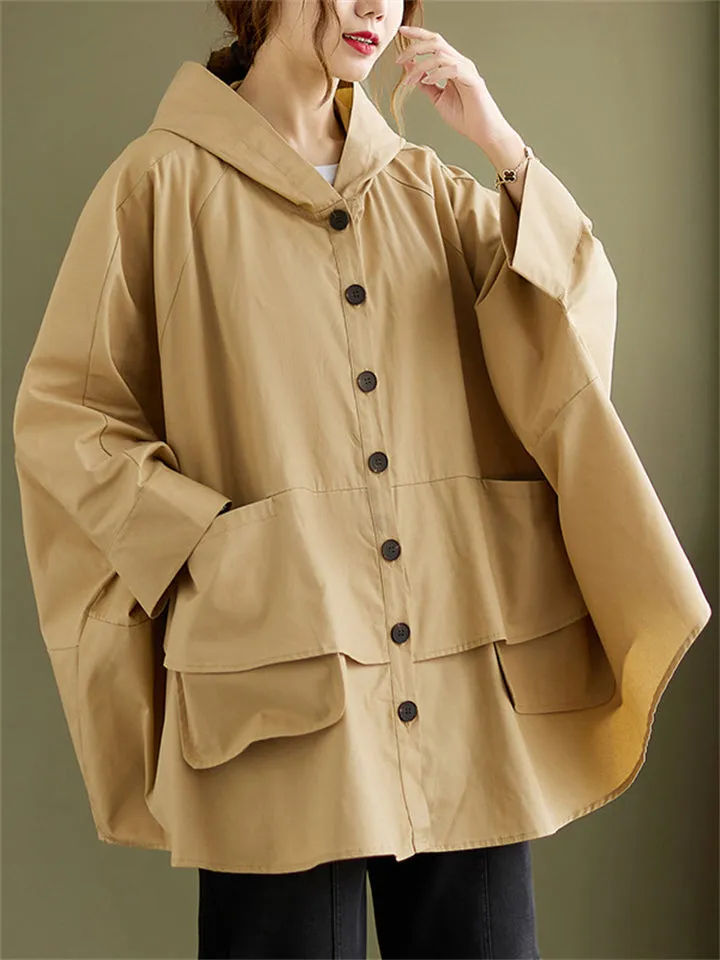 Women's Chic Hooded Windproof Cape Trench Coat