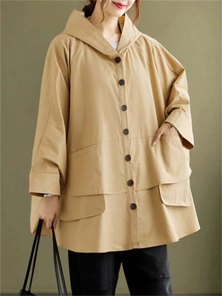 Women's Chic Hooded Windproof Cape Trench Coat