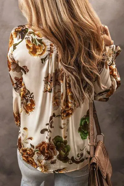 Women's Printed Notched Long Sleeve Blouse: Upgrade Your Wardrobe