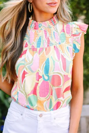 Yellow Multicolor Abstract Blouse