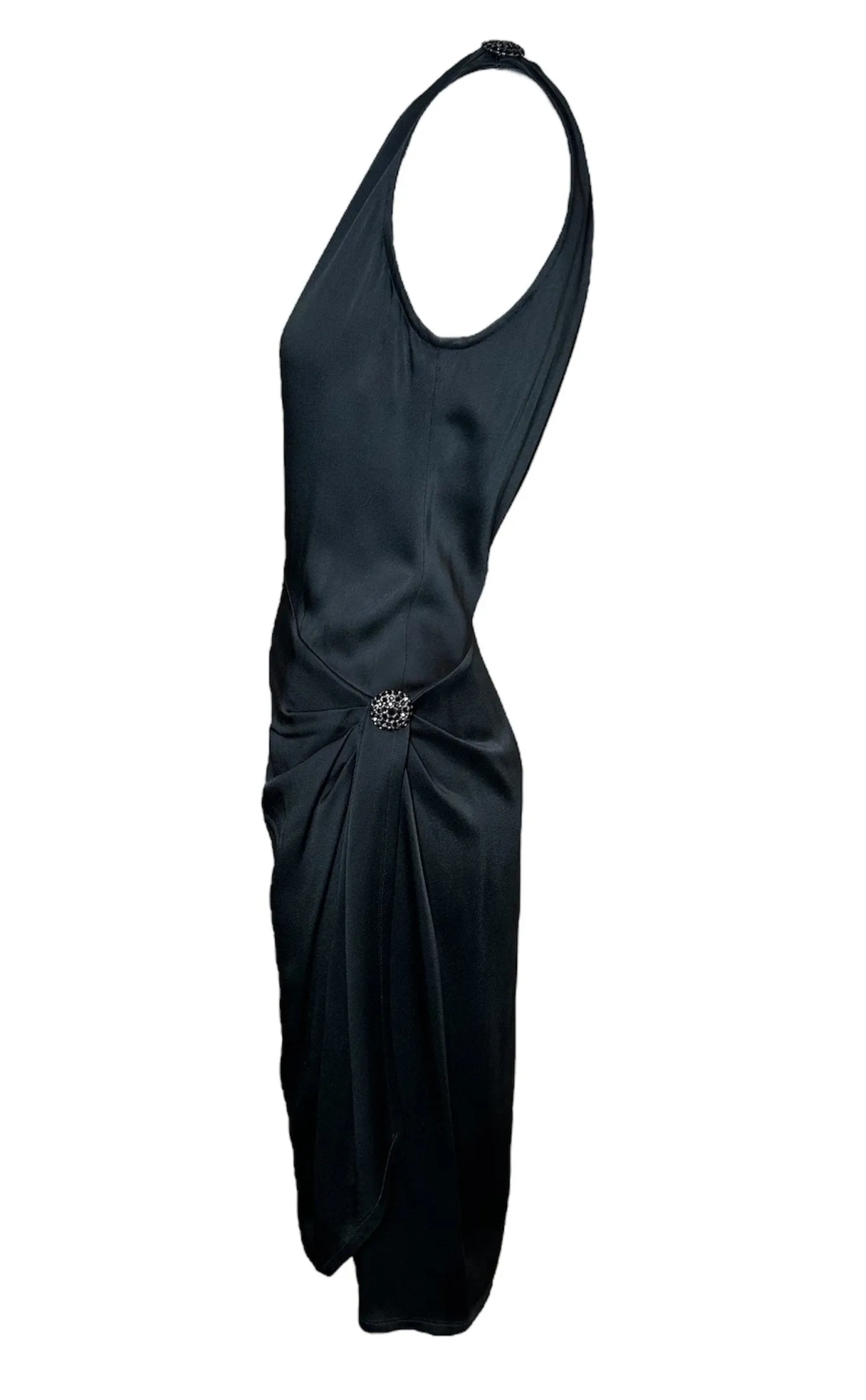 YSL Rive Gauche 1998 Black One Shoulder Ruched Hip Cocktail Dress